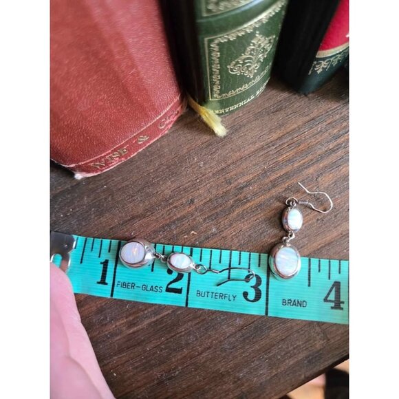 Mexico 950 Silver White Lab Opal Dangle Earrings - Picture 7 of 7